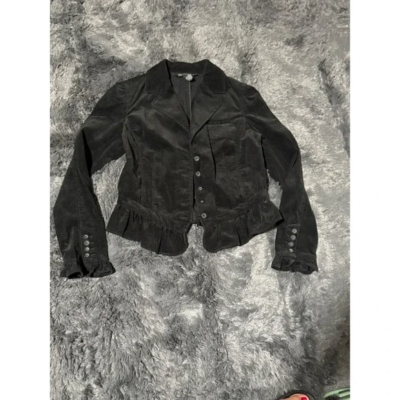 INC International Concepts Black Velvet Blazer Womens Med Fitted Goth Y2K Jacket
