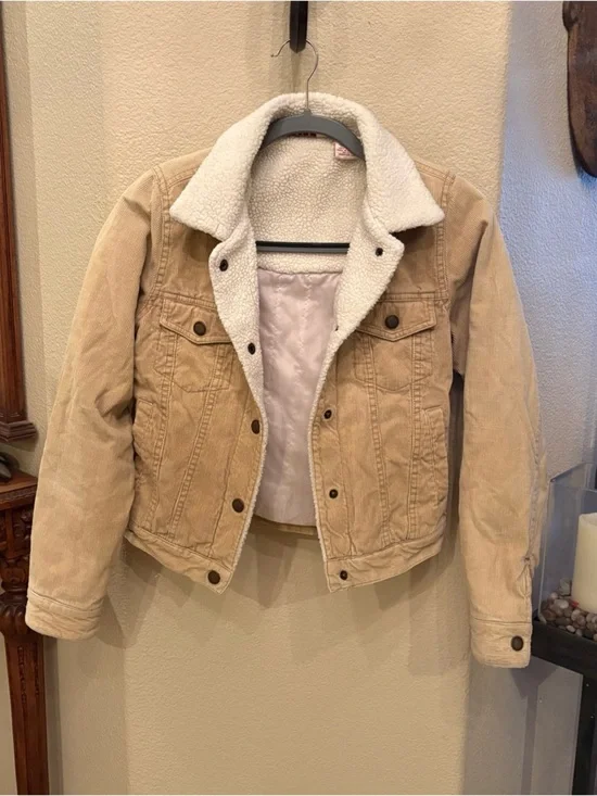 Vintage TRIXIE Light Beige Sherpa Lined Corduroy Y2K Jacket Size Small