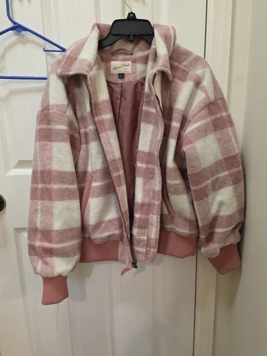 Universal Thread Pink & White Plaid Bomber Jacket