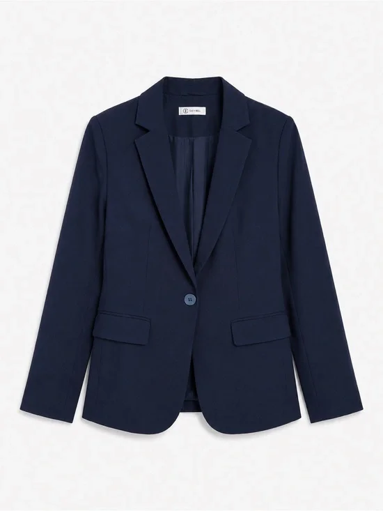 Navy Career Blazer Cicy Bell Stretch One Button Tailored Jacket Size M