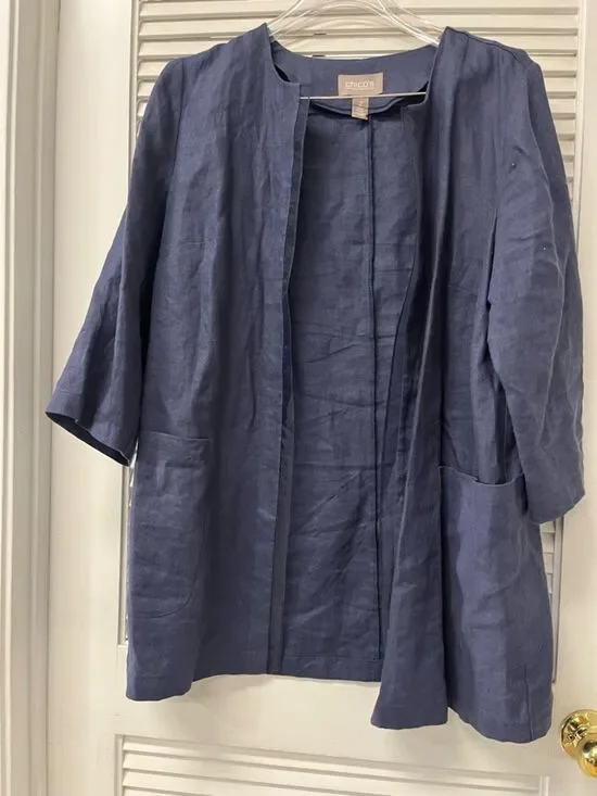 Chico's Navy Open-Front Linen Jacket