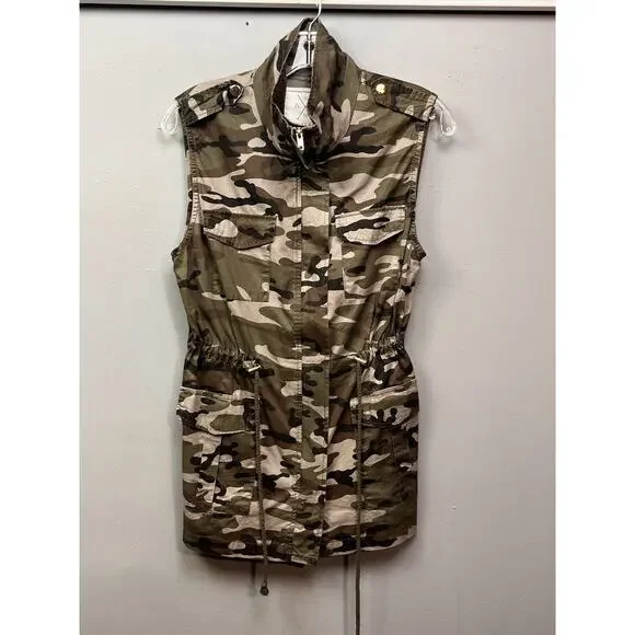 Angel Kiss Camo Utility Vest Womens medium Green‎ Full zip Pockets