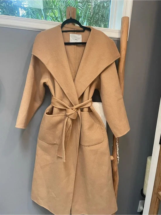 Mango Camel Wrap Belted Long Coat