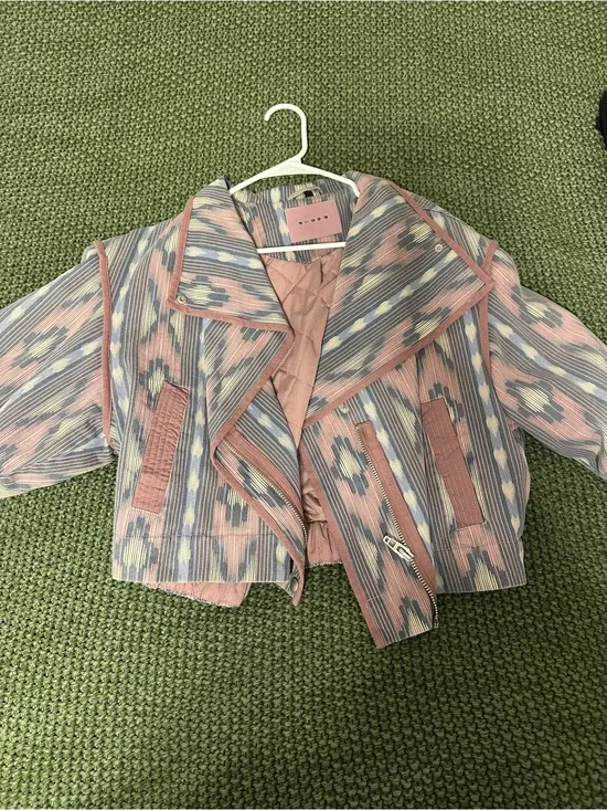 Blank NYC Pink and Blue Patterned Bomber Jacket