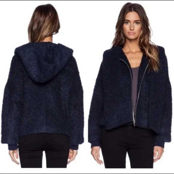 NWOT Marc by Marc Jacobs Jacket Hooded Wool Alpaca Teddy Coat Zip Up Blue XS/S