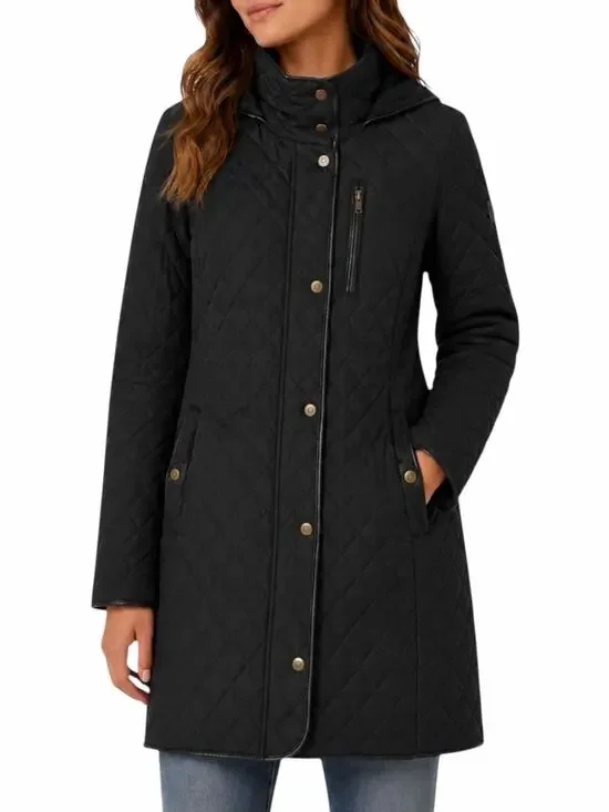 Lauren Ralph Lauren Hooded Quilted Long Coat Black Size L