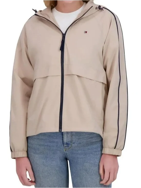 Tommy Hilfiger Beige Hooded Jacket with Navy Trim