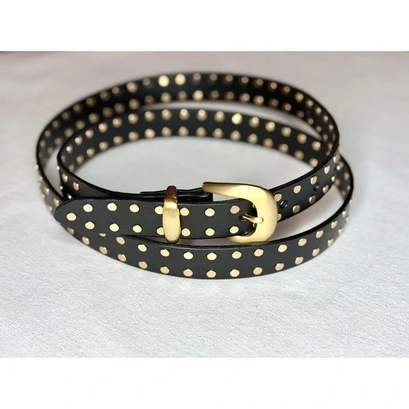 Madewell Flat Studded Western Belt Women's XL Black Leather Gold Buckle Boho