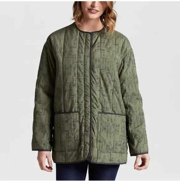 Pendleton Reversible Quilted Barn Jacket Women's Size XL Green Snap Front