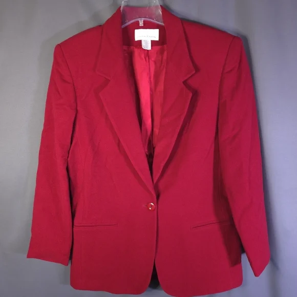 Precious Fibers Wool Cashmere Blend Blazer Red Size Large Festive‎ Old Money