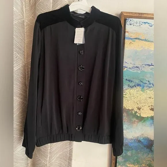 Susan Graver Artisan Bomber Jacket  Womens  Size 16 Peachskin Statement Button