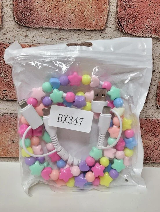 Pastel Star Beaded Charging Cable Set