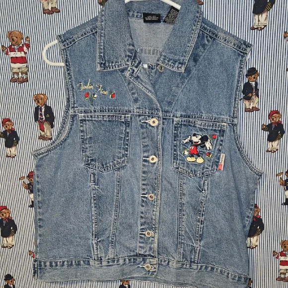Vintage Mickey Unlimited Feelin Fine Denim Vest Embroidered Large