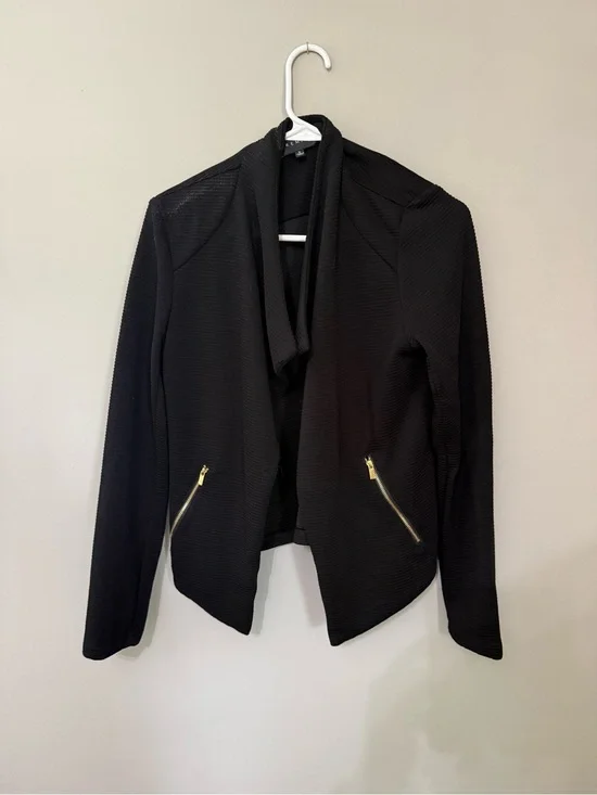 Black Women's Open-Front Jacket with Gold Zippers