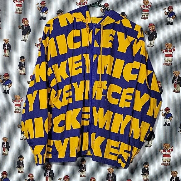Vintage Mickey & Co Mickey Mouse all over print spell out hooded jacket