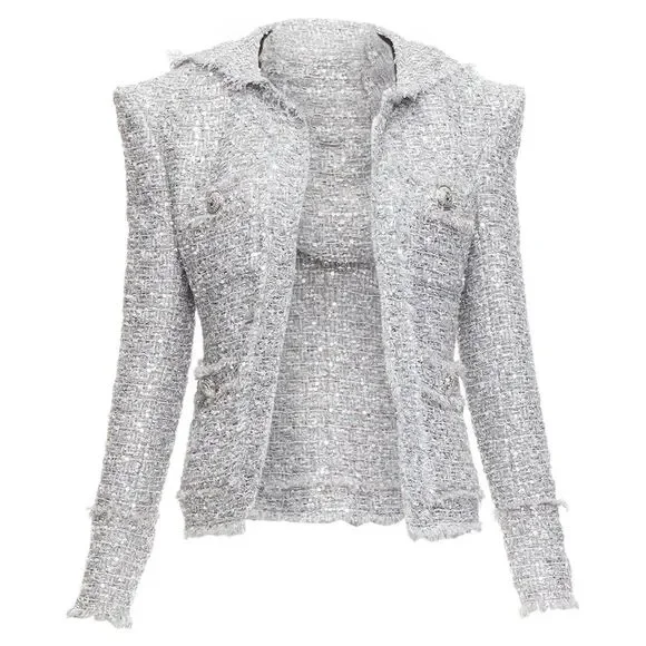 Balmain Sequin Tweed Hooded Jacket