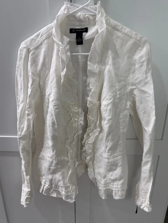 INC International Concepts White Ruffled Linen Blend Jacket NWT size small