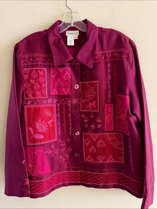 Coldwater Creek Deep Magenta Patchwork Embroidered Jacket