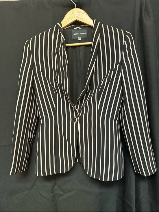 Giorgio Armani Black Blazer with White Pinstripes