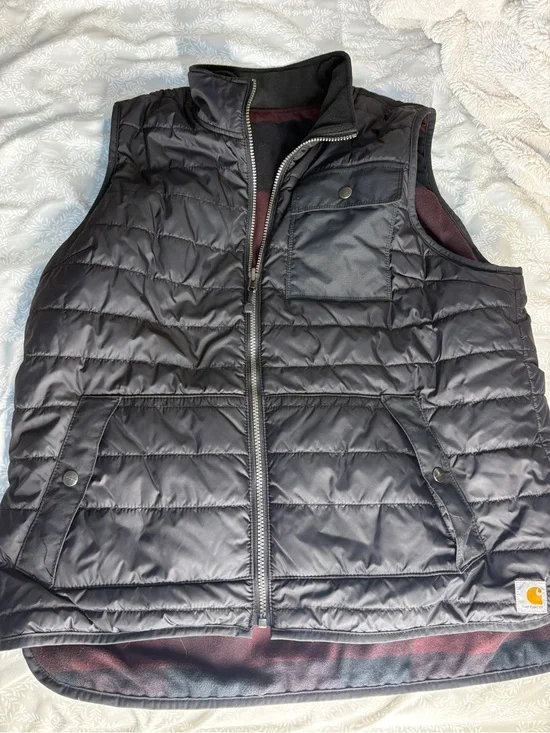 Carhartt Black Quilted Women's Vest with Burgundy Lining