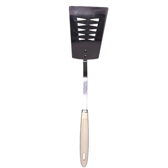 Vtg Androck Stainless Slotted Spatula Turner White‎ Handle USA 14