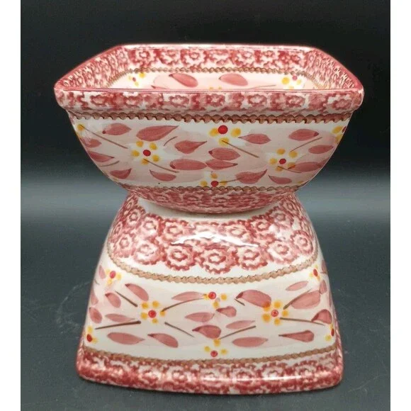 Temp-Tations OLD WORLD CRANBERRY 1 & 1.5 qt Square Mixing Bake Serve Bowls
