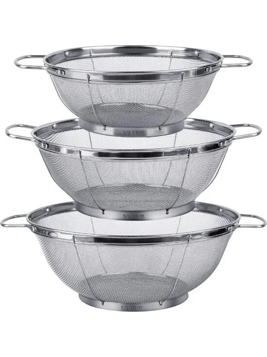 3-Pack Stainless Steel Colander Set - 5QT, 4QT & 3QT Mesh Strainers with Handles