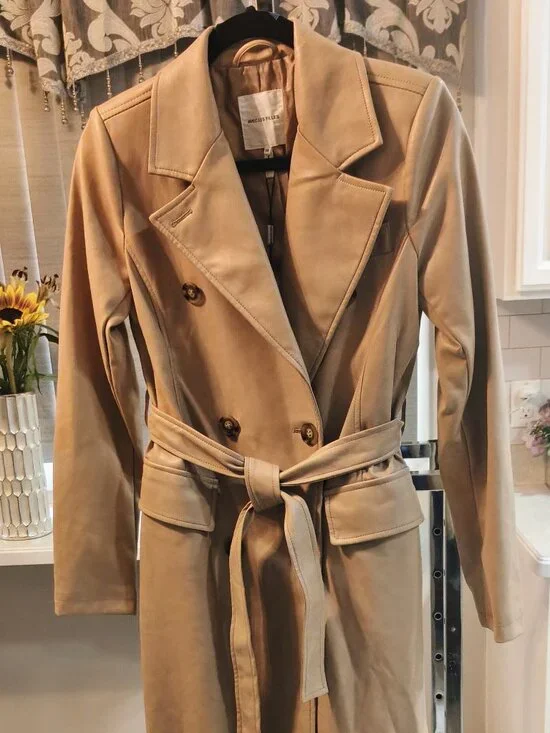 Avec Les Filles Beige Faux leather trench coat NWT Size XS