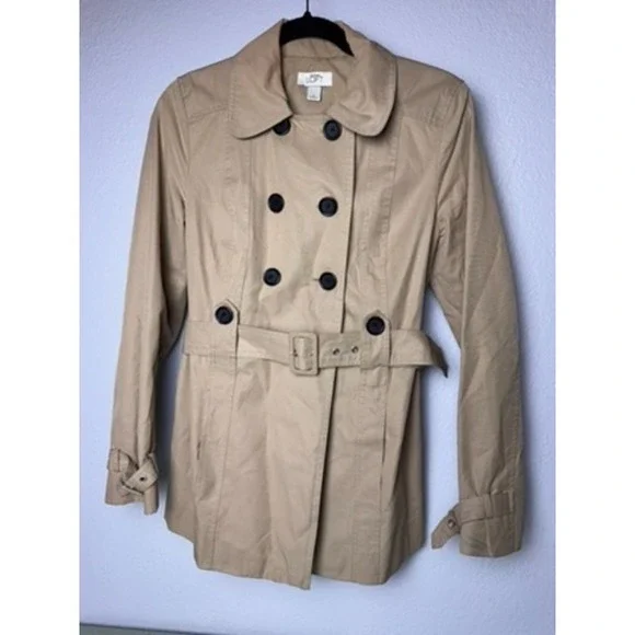 Ann Taylor‎ Loft Trench Coat Size 2 Tan Double Breasted Parisian Workwear  EUC