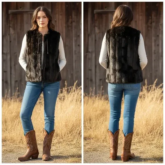 1499 - Hillmoor Imperial vintage women's black faux fur vest - Size 10