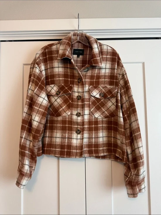 Love Tree Flannel Cropped Shacket
