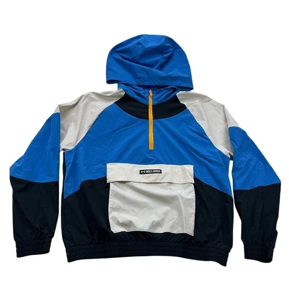 Under Armour Colorblock Hooded Anorak Jacket Pullover Pocket Blue‎ Black Small