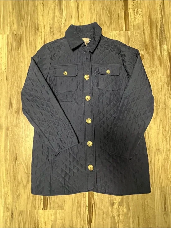 Chico's Size 2 Navy Blue Quilted Utility Jacket Large