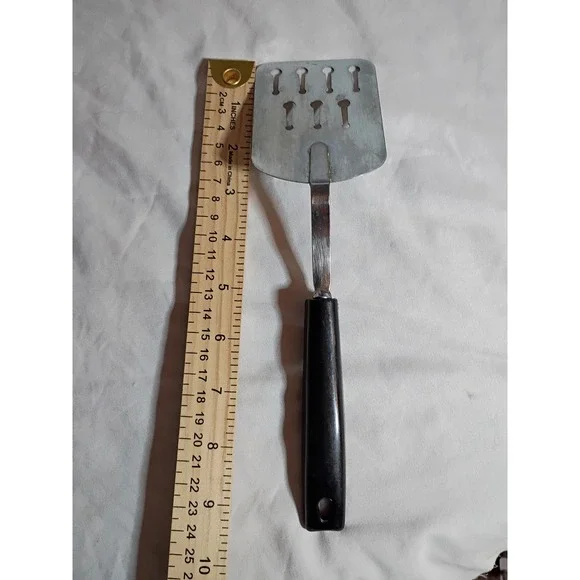 Vintage EKCO USA Slotted Spatula Turner Stainless Steel Black Handle 9.5 Inch