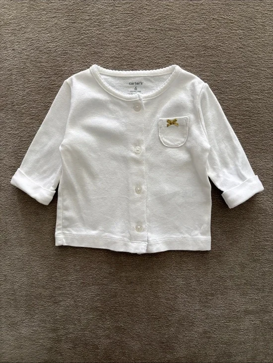 Carter's White Button-Front Cardigan with Gold Bow