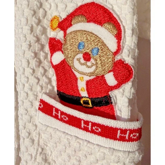Vtg EUC Carter's Santa Bear Ho Ho Waffle Knit Snap Button Sleeper  M (12–17 lbs)