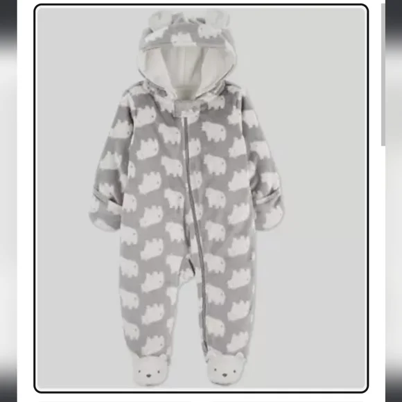 Carter 9M Gray Baby Bear Hooded Onesie