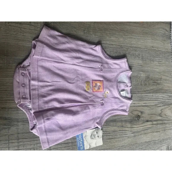 Vintage Carters Starters Baby Girl Purple Gingham Floral Romper 3-6M NWT