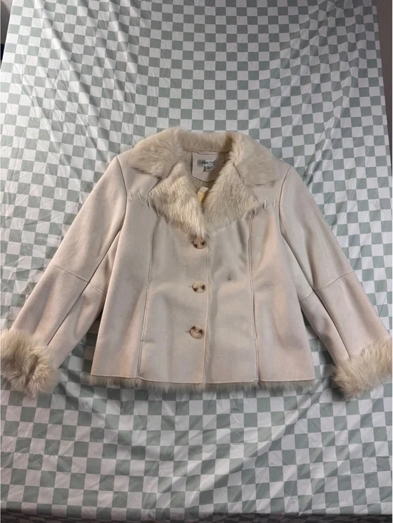 Coldwater Creek Petite Faux Suede Fur Jacket PL Cream