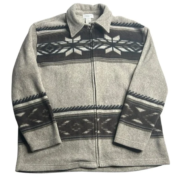 Jones New York Sport Women’s Large Fleece Zip Jacket Snowflake Nordic Pattern‎