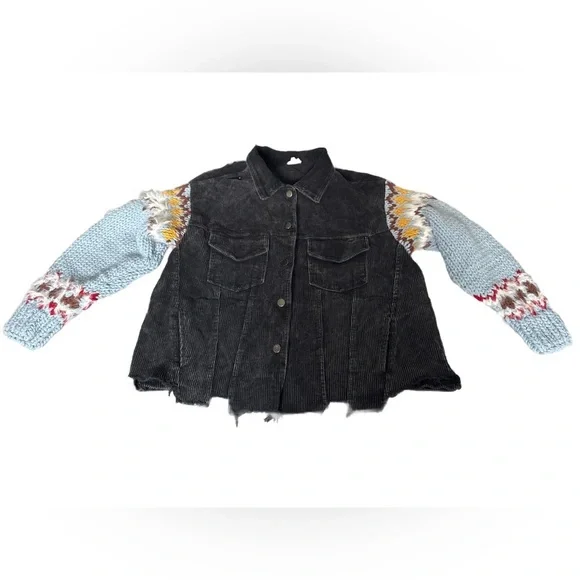 Pol Corduroy and Knit Sleeve Jacket Black and blue size small