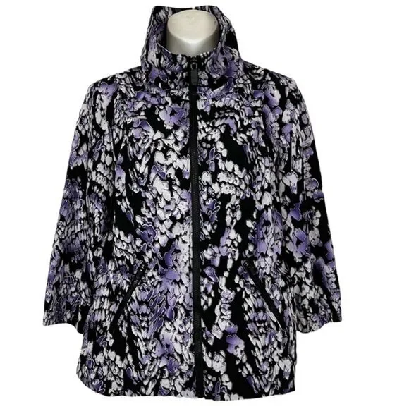 ZENERGY by CHICO'S Black Purple Athletic Sporty Full Zip Lightweight Jacket sz 0