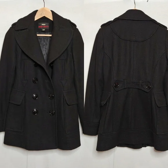 M60 Miss‎ Sixty Wool Blend Double Breasted Fitted Peacoat Black XS