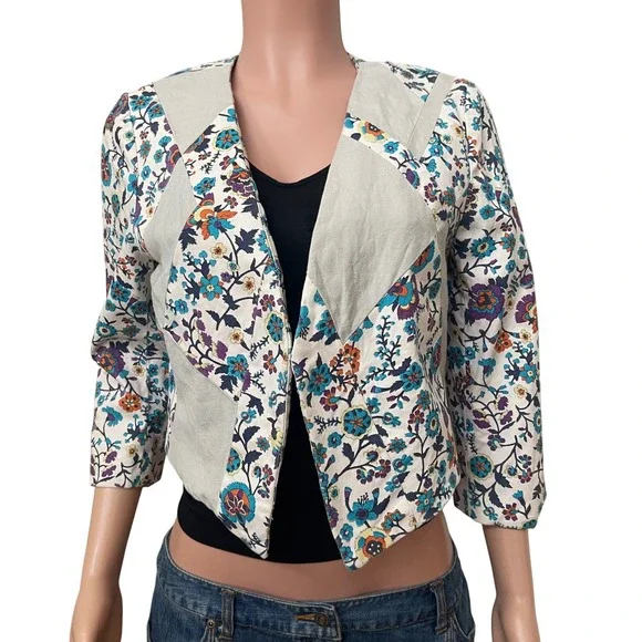 Elevenses patchwork blazer jacket,‎ Sz. 10 cottagecore, boho, cotton, whimsy