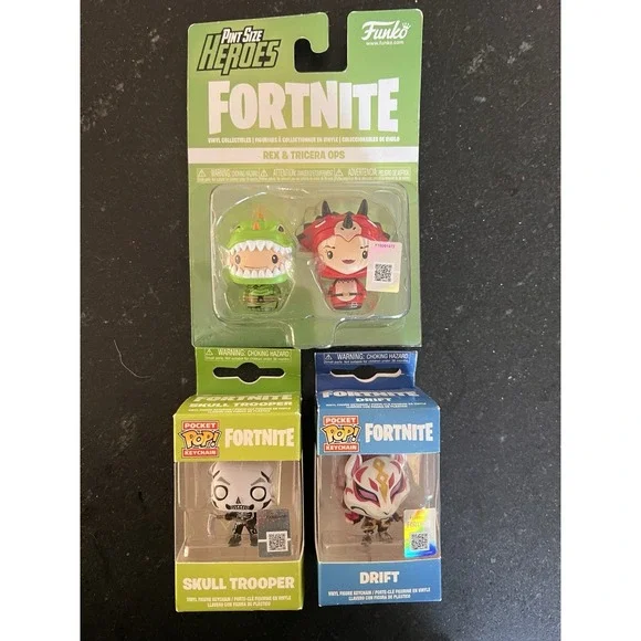 Funko Fortnite Lot Rex Tricera Ops Drift Skull Trooper Pocket‎ Pop Keychains