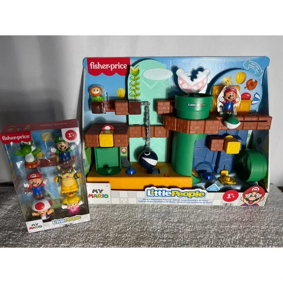 Fisher-Price Little People Super Mario Adventure Playset &‎ Figure Pack Bundle