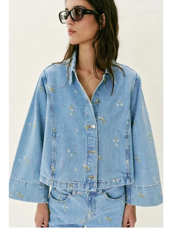 Zara embroidered floral denim jacket