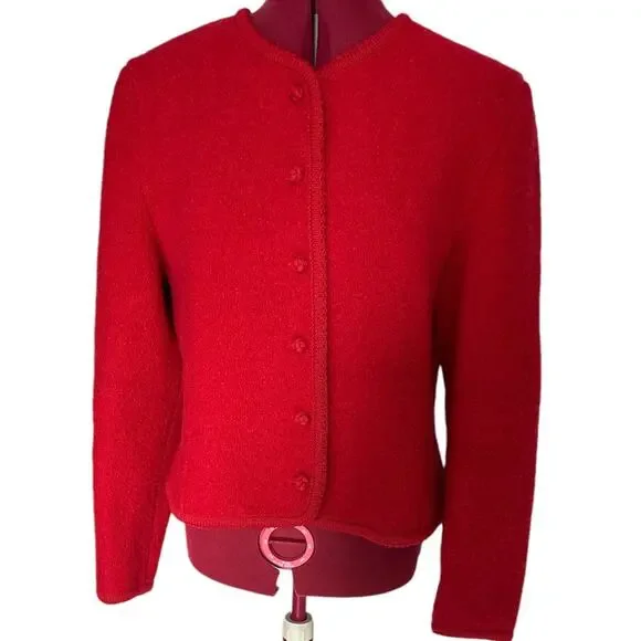 Lands’ End Vintage‎ Women’s Size 14 100% Boiled Wool Sweater Jacket Red