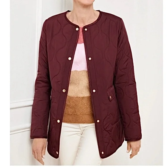 Talbots New Burgundy Quilted Barn Coat Small