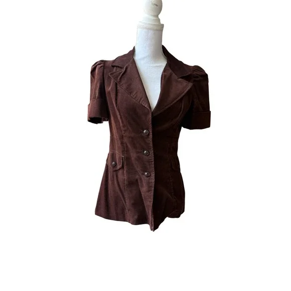 Vintage 70s JCPenney Brown Corduroy Fitted Blazer Jacket Puff Sleeve XXS